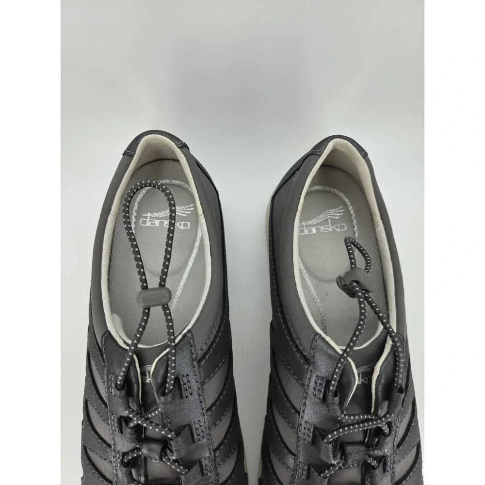 Dansko Harlie Charcoal Grey Leather Fabric Bungee Walking Shoes Sneaker Women 41